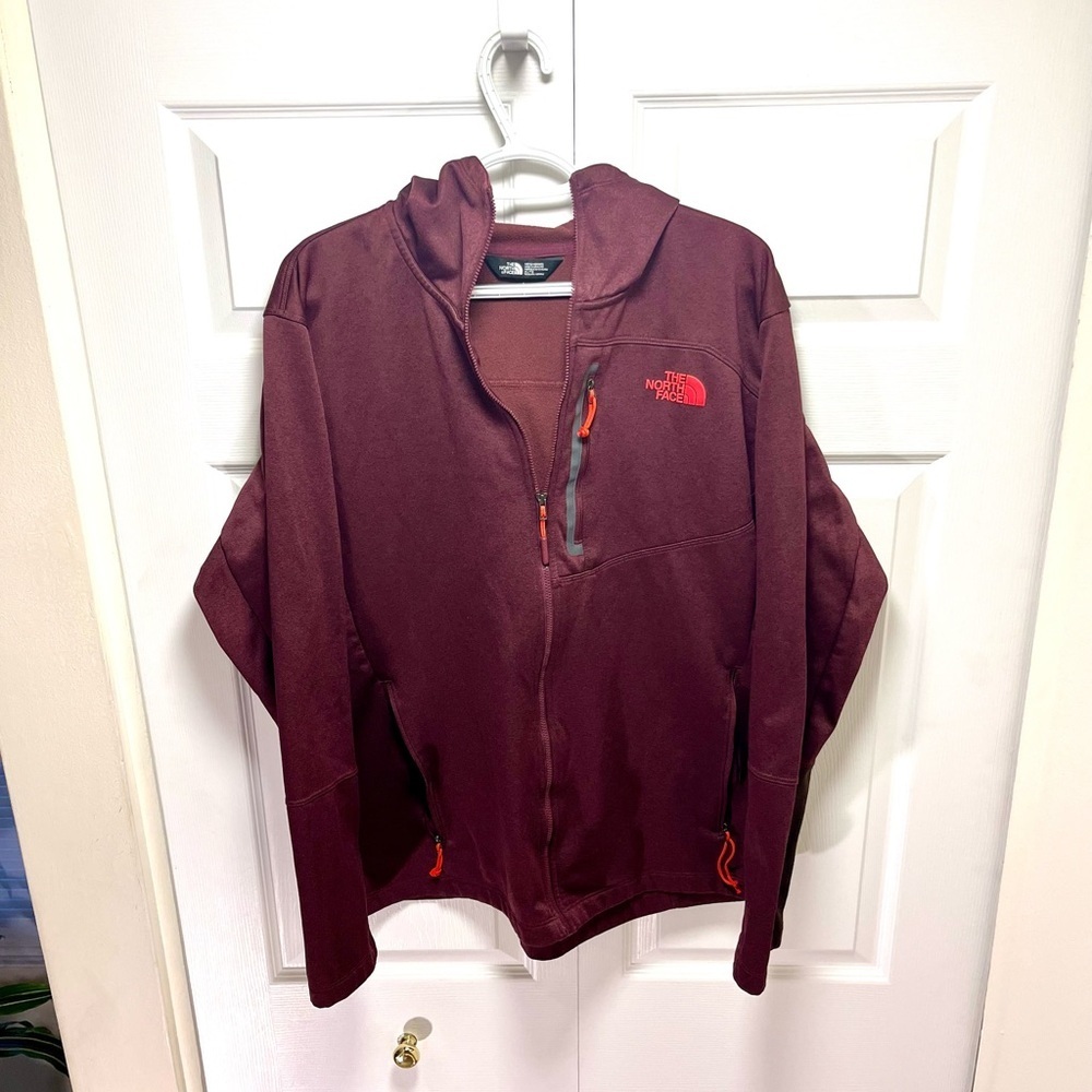 The North Face Men's Maroon Hoodie Jacket with Orange Accents